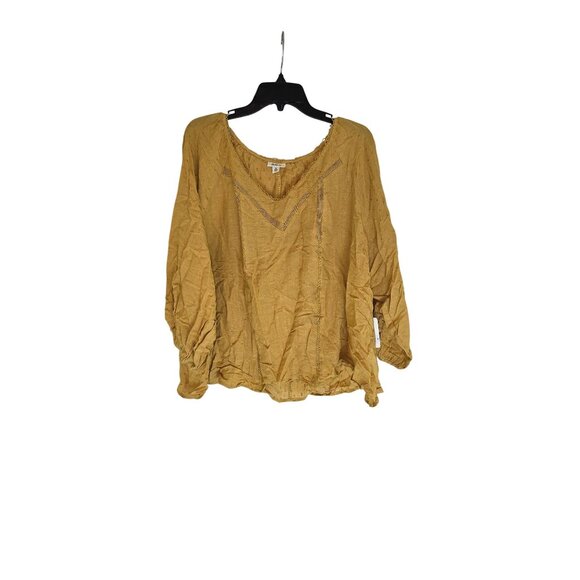 A.n.a Womens Amber Gold Peasant Blouse 2X Lightweight Cotton Blend - Picture 1 of 7